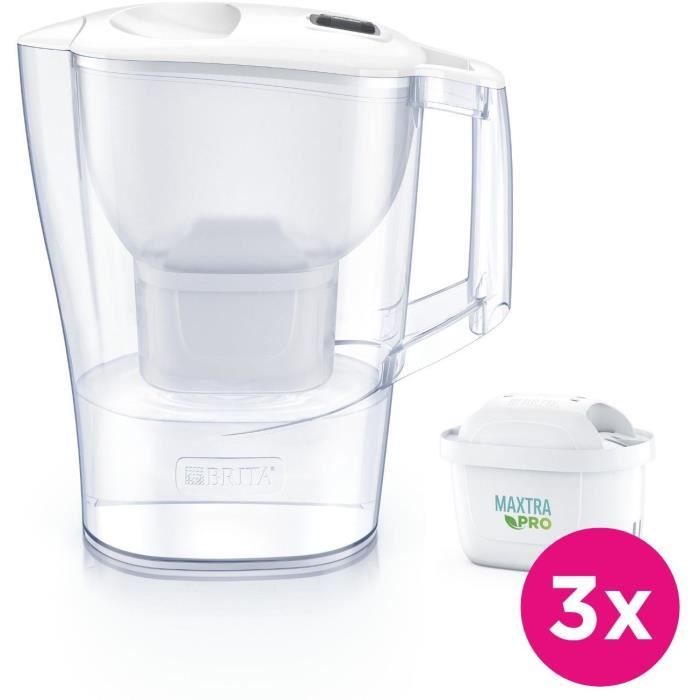 Carafe filtrante BRITA - Aluna Calendar Blanche - Capacité 2,4L dont 1,4L d'eau filtrée - 3 filtres Maxtra Pro All-In-1 inclus