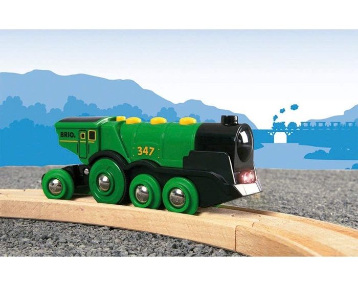 Locomotive Verte Puissante a Piles - BRIO - Circuit de train en bois - Accessoire son & lumiere - Des 3 ans