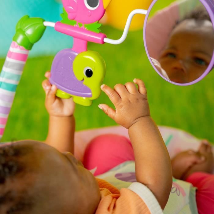 BRIGHT STARTS Transat bébé Animaux -rose, Vibrations apaisantes, Arche d'éveil avec jouets interactifs