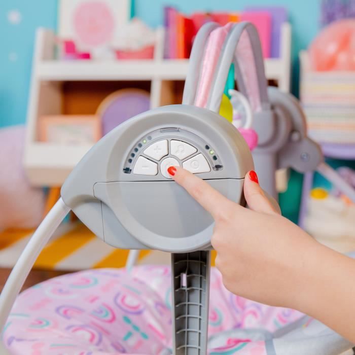 BRIGHT STARTS Balancelle bébé électrique compacte Animaux, rose, 6 vitesses balancement, 10 chansons, 2 position d'inclinaison