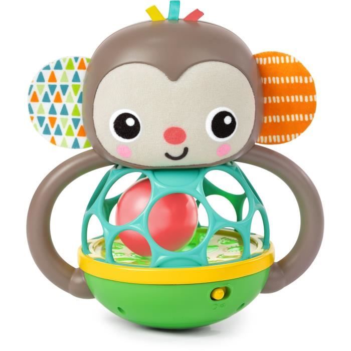BRIGHT STARTS Jouet hochet musical et lumineux Grab - Giggle Monkey - Avec Oball attrape facile - 6M+