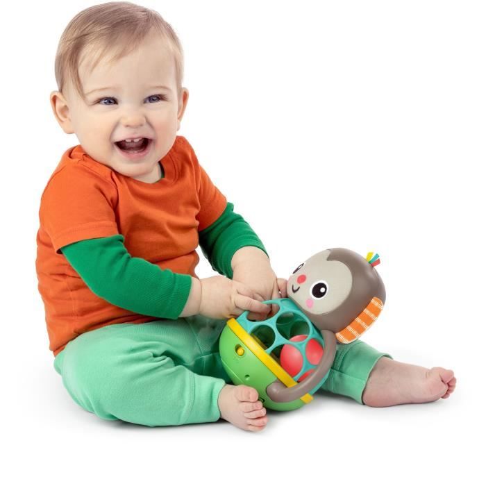 BRIGHT STARTS Jouet hochet musical et lumineux Grab - Giggle Monkey - Avec Oball attrape facile - 6M+