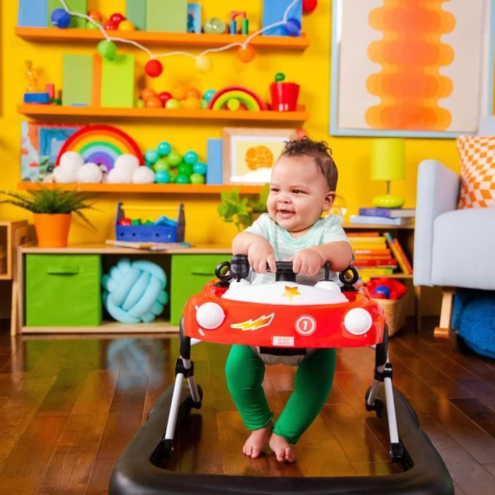 BRIGHT STARTS Trotteur bébé pliable 3 en 1, petite voiture , 3 modes de jeux évolutifs, rouge, Cadeau Noel bébé