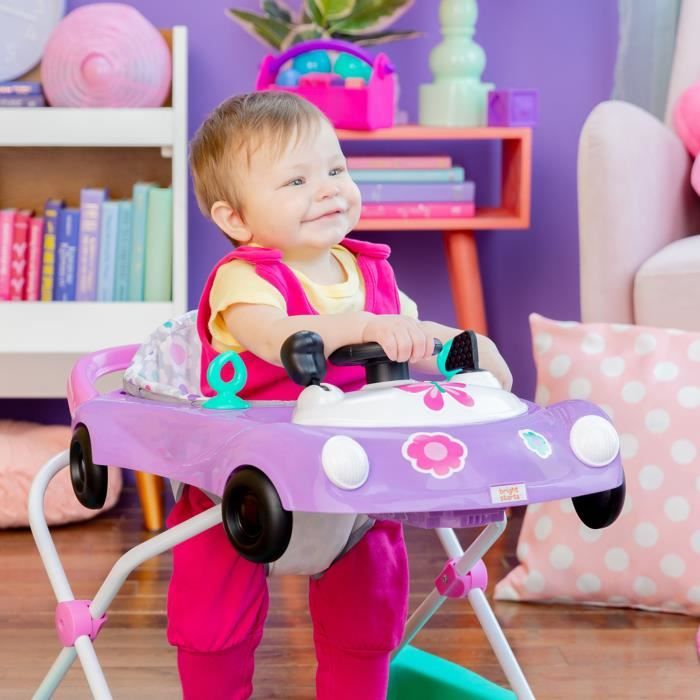 BRIGHT STARTS Trotteur bébé pliable 3 en 1, petite voiture, 3 modes de jeux évolutifs, violet, Cadeau Noel bébé