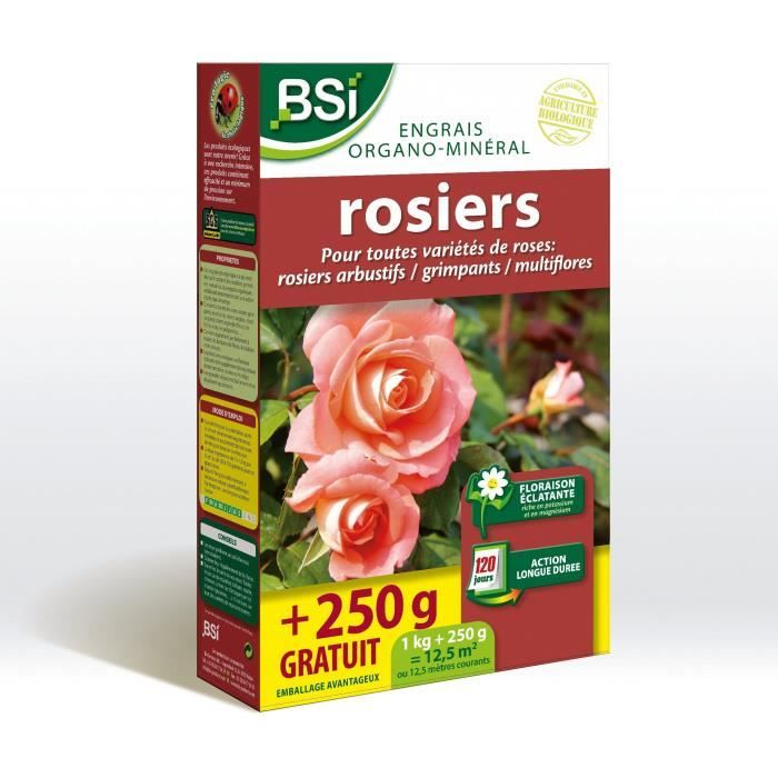 BSI - Engrais Bio - Pour Tous Les sortes De Rosiers - Floraison Éclatante - Action Longue - 1Kg - Plus 250g gratuit - 12,5m²