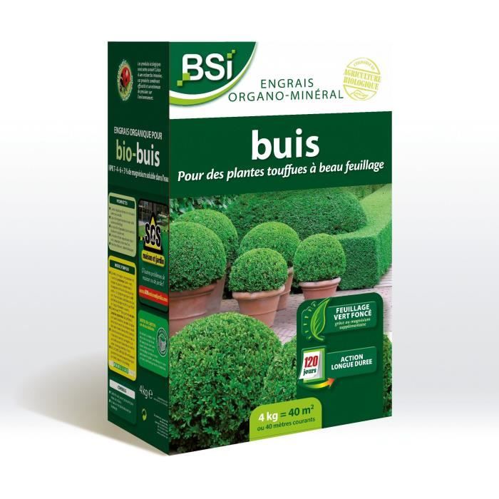 BSI - Engrais Bio - Buis - Pour Buis Touffus Au Feuillage Etincelant Et Vert Fonçé - Action Longue Durée - 4kg - 40 m˛