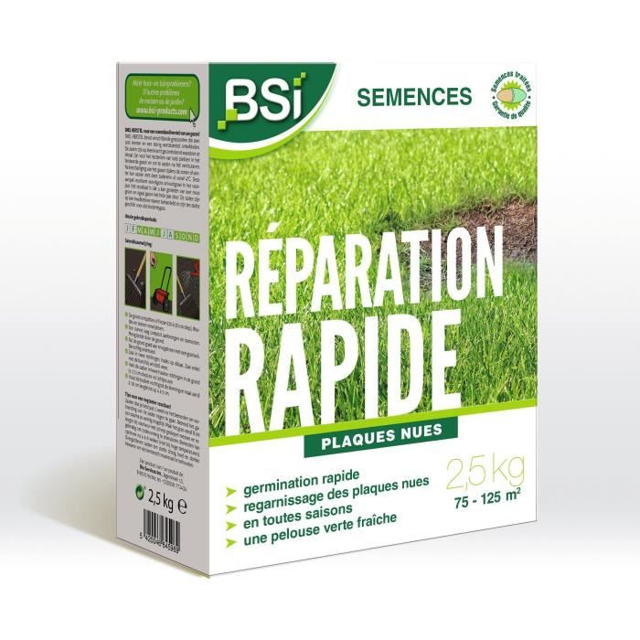BSI - Semences De Gazon - Réparation Rapide - Avec Enrobage Protecteur - Tres Haute qualité - Jusqu'a 125m² - 2,5Kg