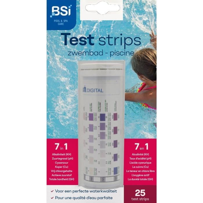 Bandelettes de test - BSI - Mesure la qualité de l'eau - Test Strips - Piscine Et Spa - 7 en 1 - 25 Bandelettes