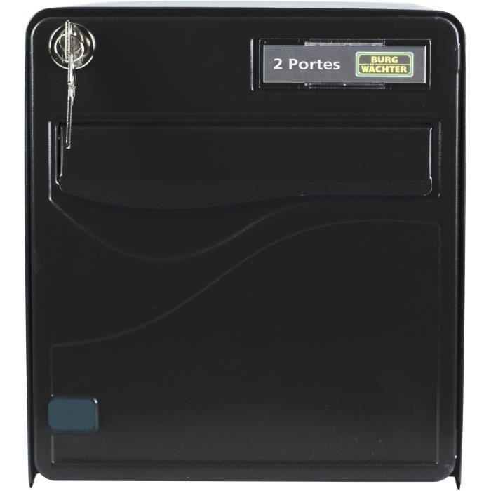 Boîte aux lettres BURG WACHTER BALTIC 2 Portes - Sur pied - Acier galvanisé - Ouverture latérale - Noir - Fabriqué en France