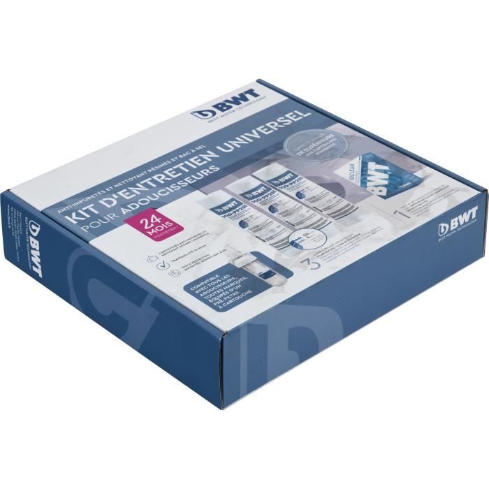 Kit entretien adoucisseurs - BWT - Kit universel - 3 cartouches + 1 pack de pastilles de nettoyage - 24 mois / 2 ans d'entretien