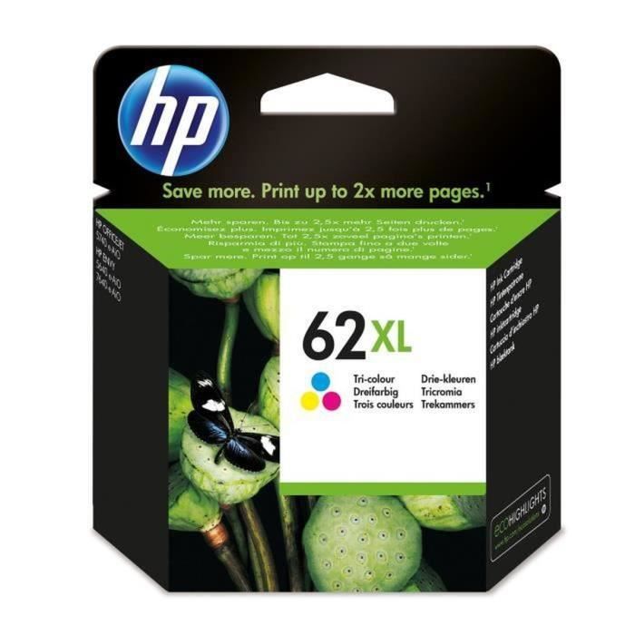 HP 62XL Cartouche d'encre trois couleurs grande capacitÈ authentique (C2P07AE) pour Officejet Mobile 250, Envy 5540/5640/7640