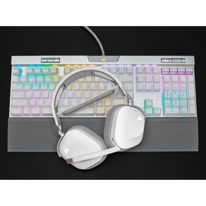 Casque Gaming Sans Fil CORSAIR HS80 RGB Wireless Blanc Son Dolby Atmos Microphone Omnidirectionnel