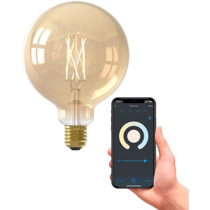 Ampoule LED Filament connectÈe Globe ambrÈ G125 E27 - CALEX - 7W - 806 lm - 3000 K - IntensitÈ variable - Or
