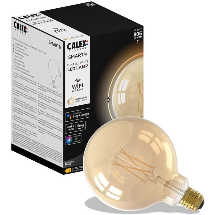 Ampoule LED Filament connectÈe Globe ambrÈ G125 E27 - CALEX - 7W - 806 lm - 3000 K - IntensitÈ variable - Or