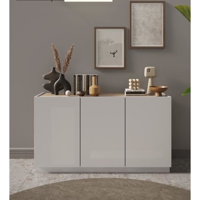 Buffet haut FIRENZE - FIRENZE - Blanc LaquÈ et Chene Cadiz - 3 portes - Style contemporain / Design