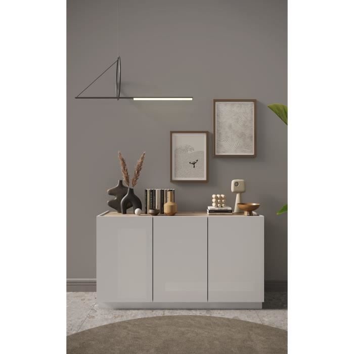 Buffet haut FIRENZE - FIRENZE - Blanc LaquÈ et Chene Cadiz - 3 portes - Style contemporain / Design
