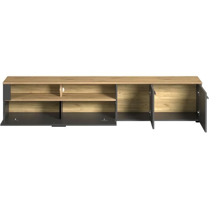 Meuble TV - Esteban - Urbain - En panneaux de particules - Chene blond / gris anthracite mat - 210 x 43 x 41 cm - Trendteam