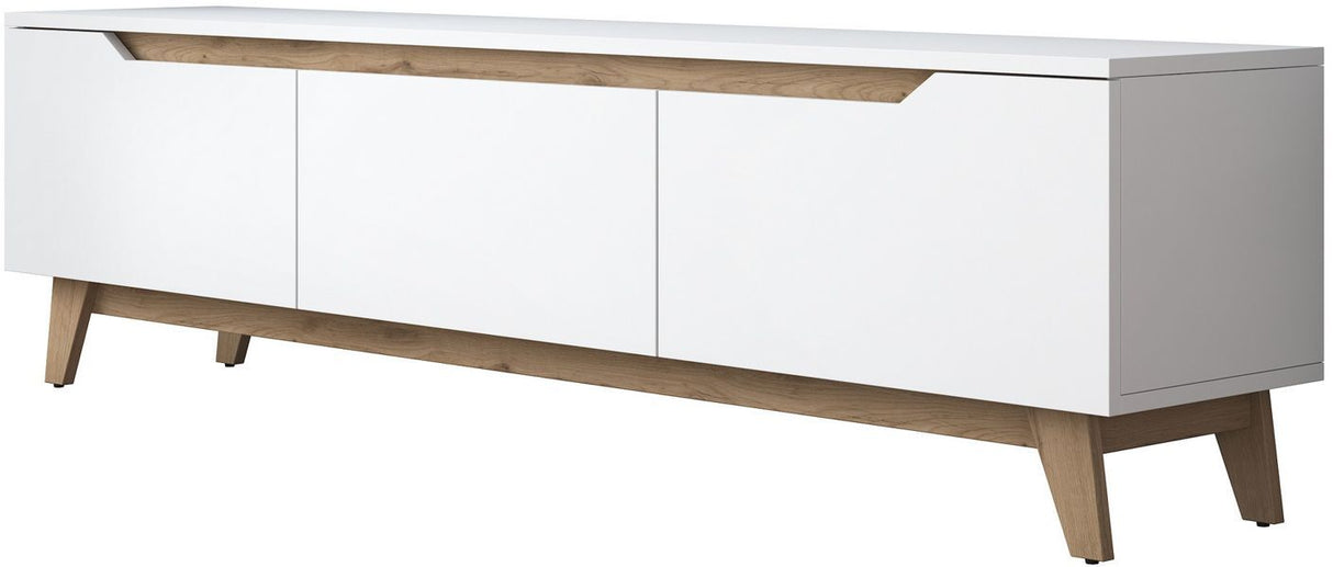 Meuble TV - D1 - Blanc / Noyer - Rangement supplémentaire - 180 x 49 x 35 cm