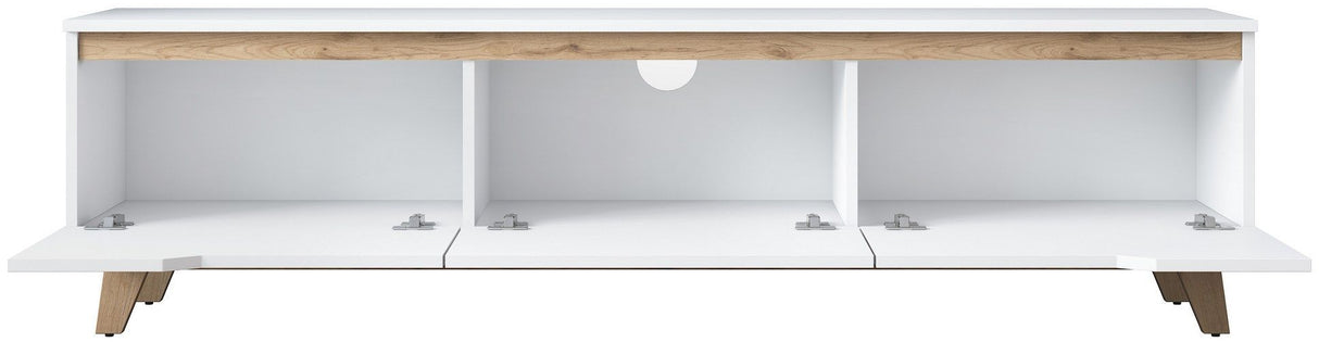 Meuble TV - D1 - Blanc / Noyer - Rangement supplémentaire - 180 x 49 x 35 cm