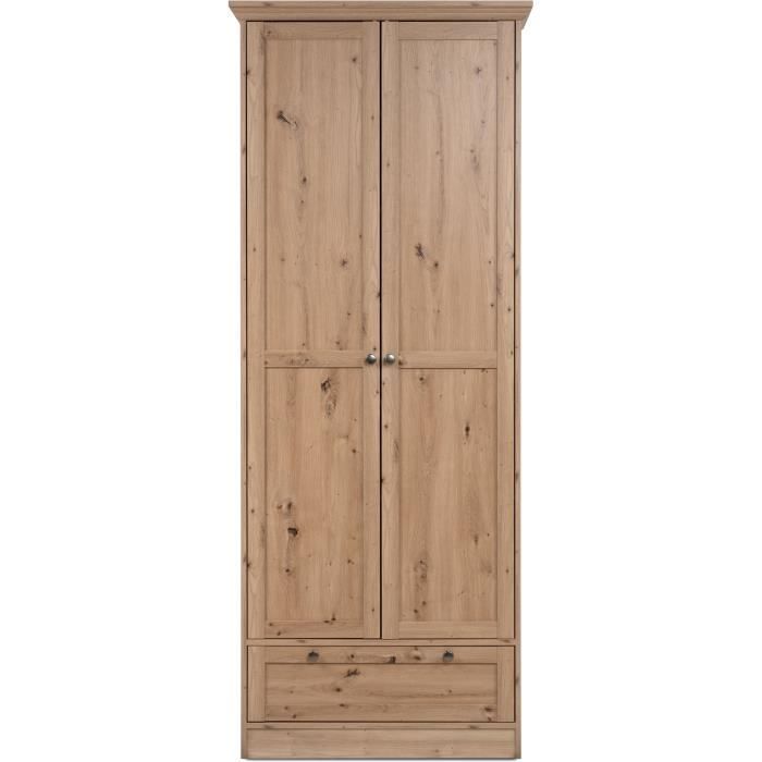 Armoire - Landwood - Décor chene artisan - 2 Portes - 1 Tiroir - L80 x P39 x H200 cm
