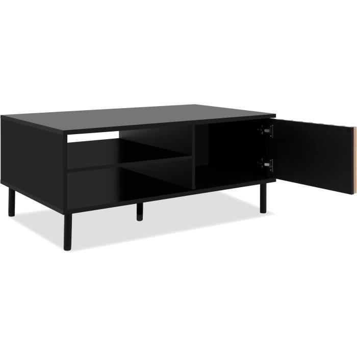 Table basse - MONZA 55A - Noir / Chene artisan - 1 porte, 2 niches - 110,5 x 47 x 67 cm