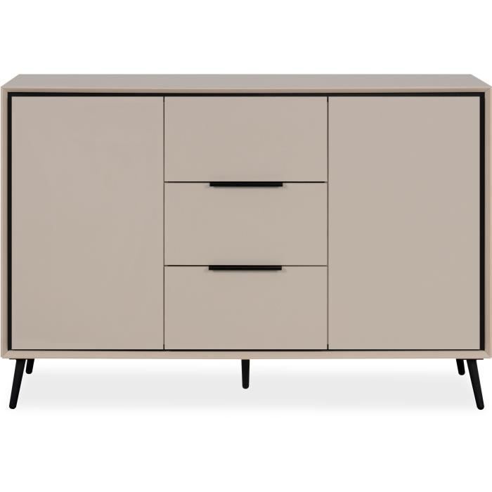 Buffet - ARONA 01B - Beige / Noir - 2 portes, 3 tiroirs - 135 x 90 x 38 cm