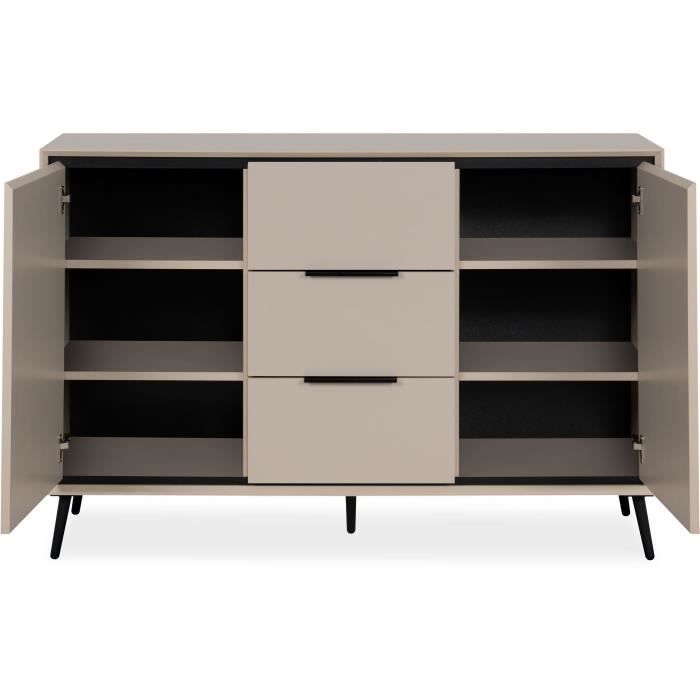 Buffet - ARONA 01B - Beige / Noir - 2 portes, 3 tiroirs - 135 x 90 x 38 cm