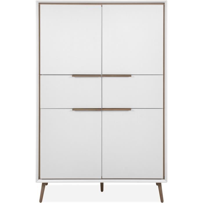 Buffet Haut - ARONA 53B - Blanc / Chene artisan - 4 portes, 2 tiroirs - 175 x 90 x 38 cm