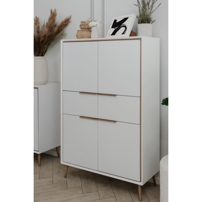 Buffet Haut - ARONA 53B - Blanc / Chene artisan - 4 portes, 2 tiroirs - 175 x 90 x 38 cm