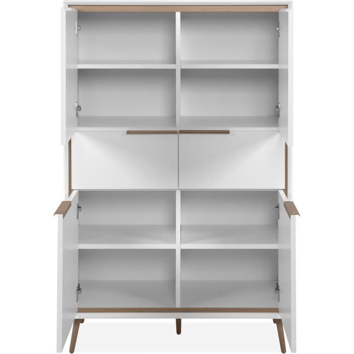 Buffet Haut - ARONA 53B - Blanc / Chene artisan - 4 portes, 2 tiroirs - 175 x 90 x 38 cm