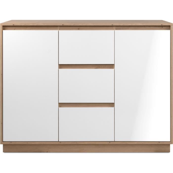 Buffet - PHoeNIX - Chene artisan / Blanc - 2 portes - 3 tiroirs - 117 x 88 x 40 cm
