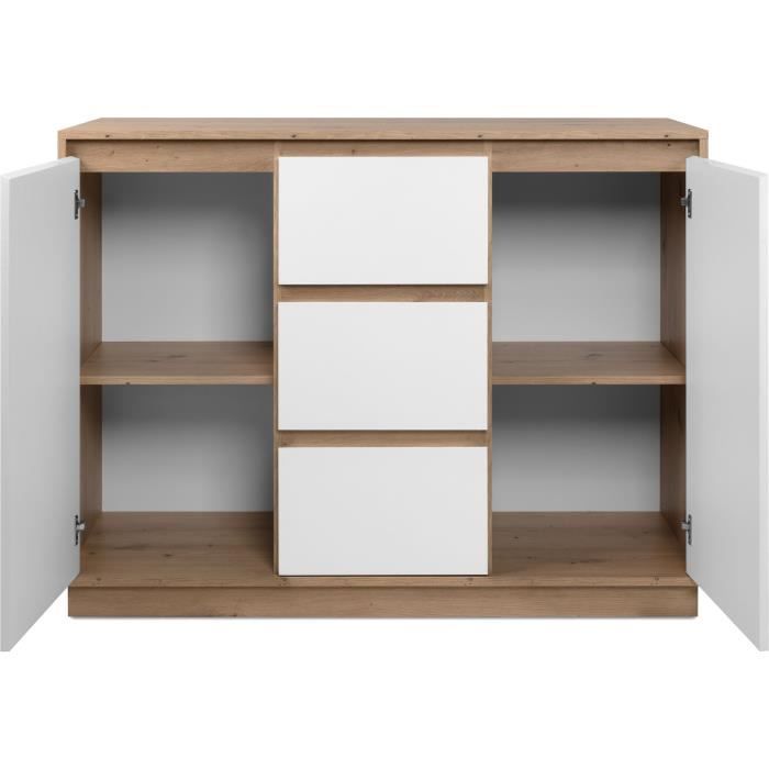 Buffet - PHoeNIX - Chene artisan / Blanc - 2 portes - 3 tiroirs - 117 x 88 x 40 cm