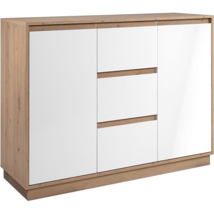 Buffet - PHoeNIX - Chene artisan / Blanc - 2 portes - 3 tiroirs - 117 x 88 x 40 cm