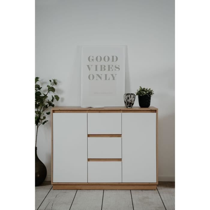 Buffet - PHoeNIX - Chene artisan / Blanc - 2 portes - 3 tiroirs - 117 x 88 x 40 cm