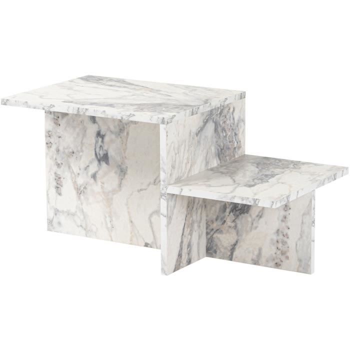 Table basse - HARMONY - Rectangulaire - Effet marbre Freesia - 80 x 40 x 40 cm