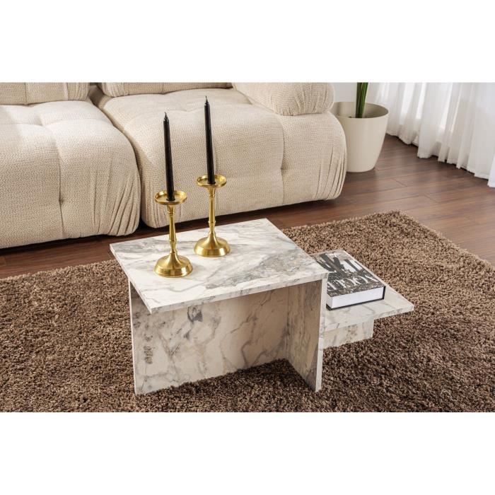 Table basse - HARMONY - Rectangulaire - Effet marbre Freesia - 80 x 40 x 40 cm