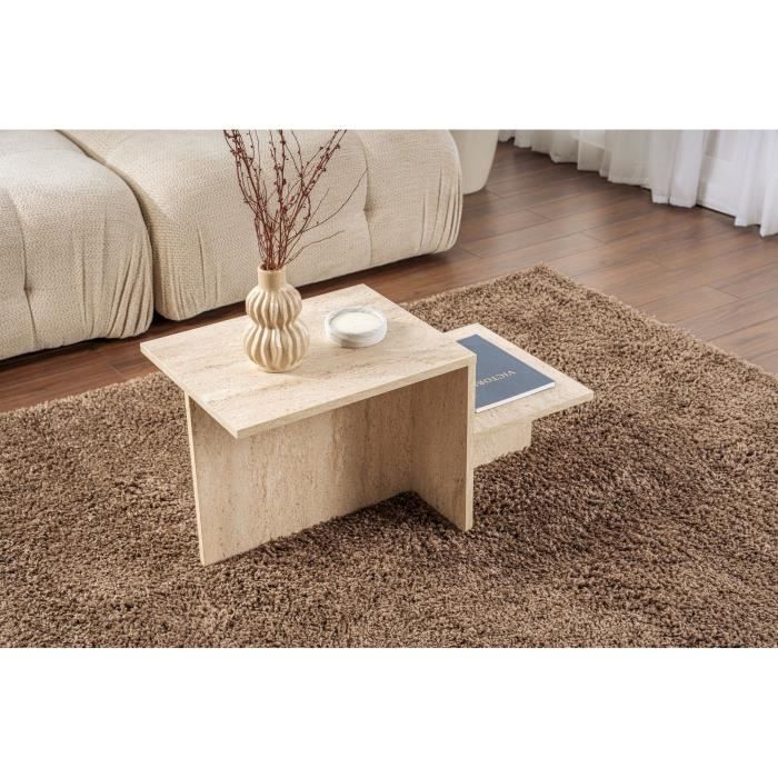 Table basse - HARMONY - Rectangulaire - Effet travertin - 80 x 40 x 40 cm