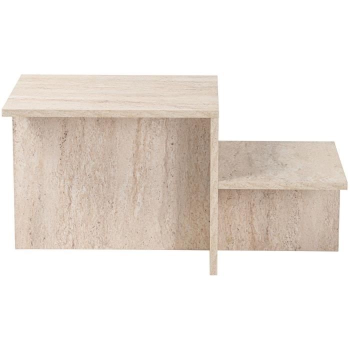 Table basse - HARMONY - Rectangulaire - Effet travertin - 80 x 40 x 40 cm