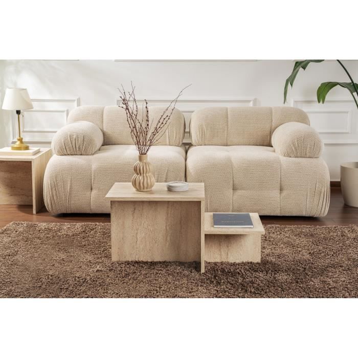 Table basse - HARMONY - Rectangulaire - Effet travertin - 80 x 40 x 40 cm