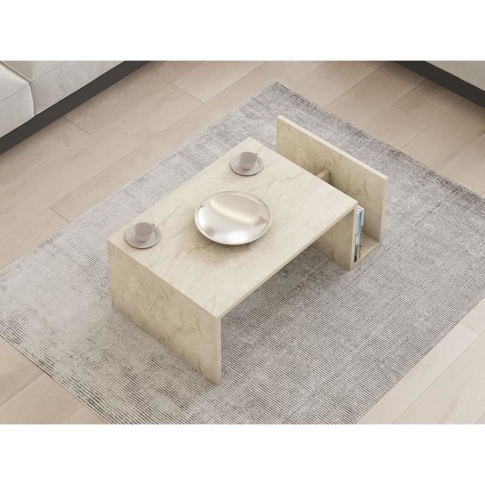 Table basse - MEMO - Rectangulaire - Effet marbre Travertin - 86,8 x 32,4 x 50 cm