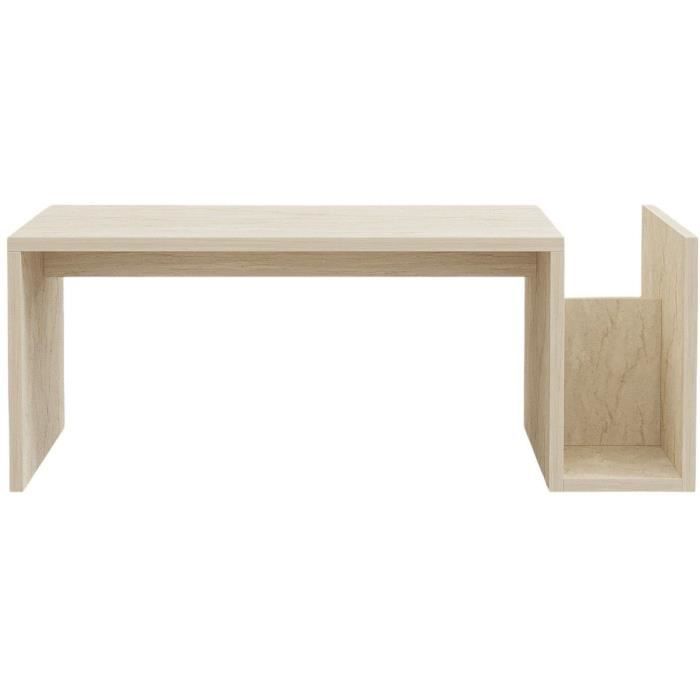 Table basse - MEMO - Rectangulaire - Effet marbre Travertin - 86,8 x 32,4 x 50 cm