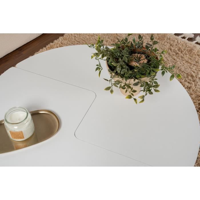 Table basse - MOIRA - Ronde - Blanc Naturel - 90 x 90 x 41 cm