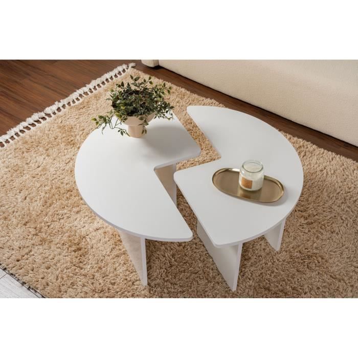 Table basse - MOIRA - Ronde - Blanc Naturel - 90 x 90 x 41 cm