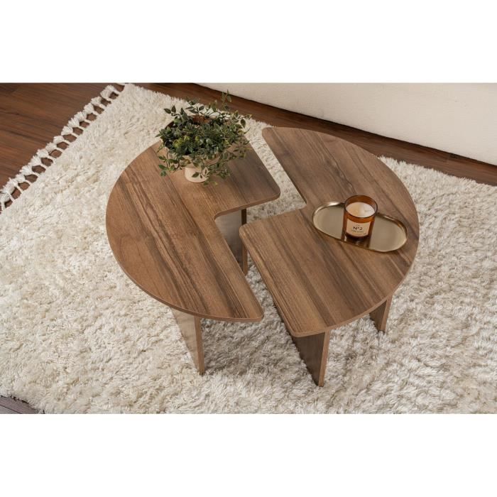 Table basse - MOIRA - Ronde - Noyer - 90 x 90 x 41 cm