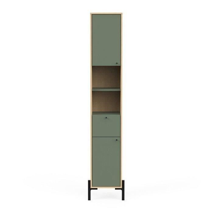 Meuble de salle de bain - Colonne - 2 portes - tiroir + niches - L38,8 x P33 x H201,5cm - Vert et chene - DEMEYERE