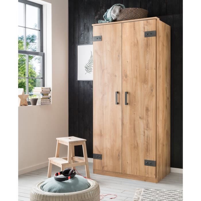 Armoire CORFOU - Décor Chene - 2 portes - L90 x P58 x H198 cm