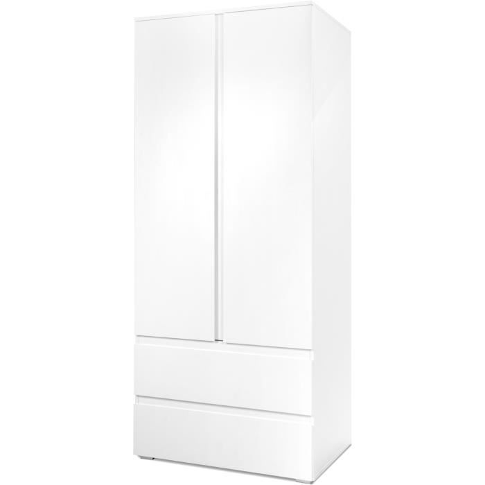 Armoire Image 60A - 2 portes battantes - 2 tiroirs - Blanc Mat - L80 x H191 x P55 cm