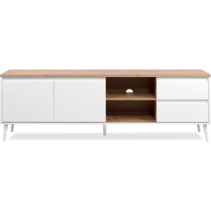 Meuble TV Linz 56A - DÈcor blanc / chene artisan - Panneaux de particules - 186 x 59 x 36 cm