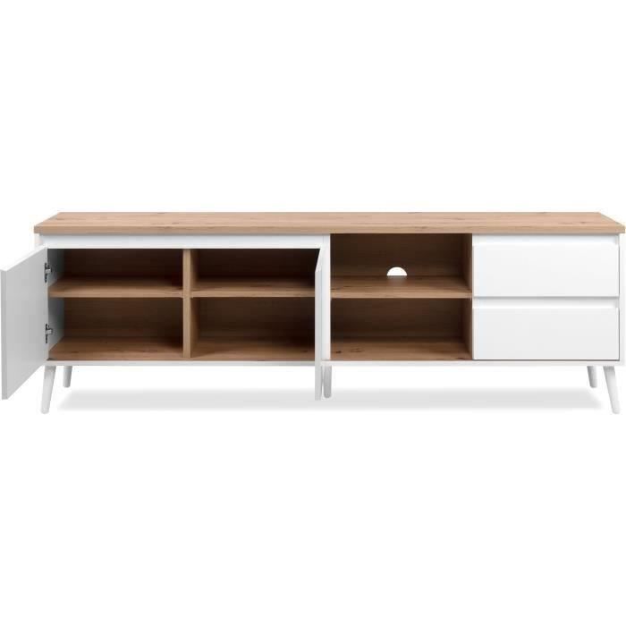 Meuble TV Linz 56A - DÈcor blanc / chene artisan - Panneaux de particules - 186 x 59 x 36 cm