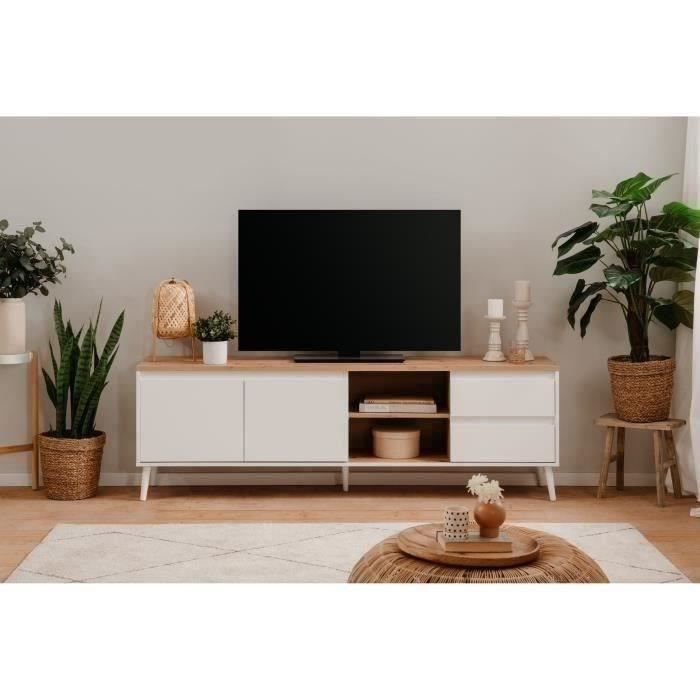 Meuble TV Linz 56A - DÈcor blanc / chene artisan - Panneaux de particules - 186 x 59 x 36 cm